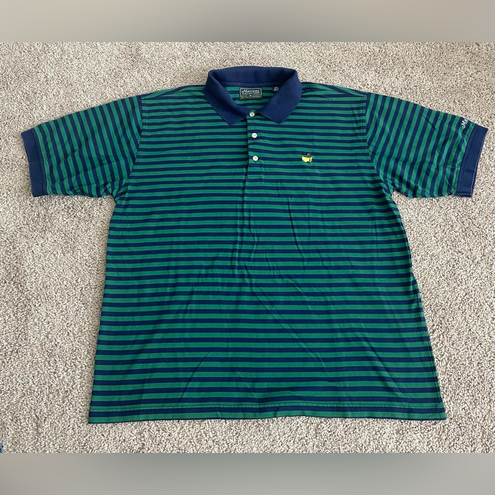 Vintage Masters Collection Green Blue Striped Golf Polo Shirt XL Hong Kong